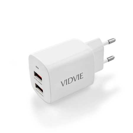 Ładowarka sieciowa 2XUSB 2.4A + kabel TYP C VIDVIE PLE250C biała